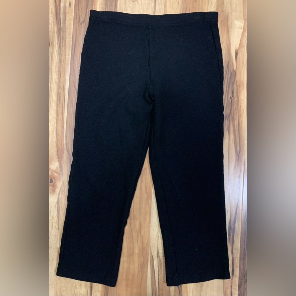 Eileen Fisher Pull On Wool Trousers Wide Leg Crop Size S Black Stretch High Rise